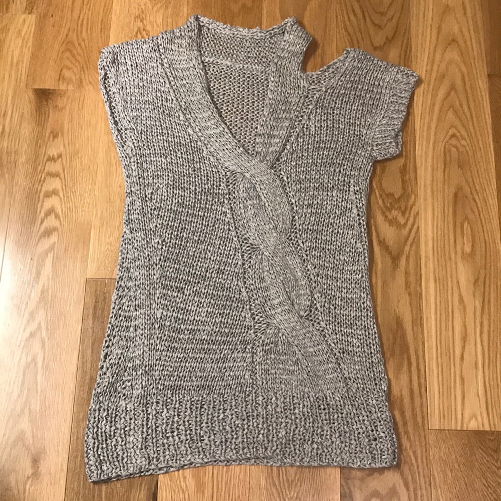 VPL Asymmetric Loose Knit Shimmery Cable Tunic